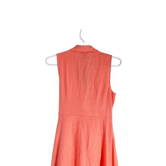 DKNY Linen Blend Coral Peach Sleeveless Wrap Dress Notch Lapel Collar Size 12‎ - Picture 6 of 7